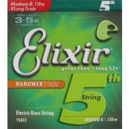 Elixir 15433 Nanoweb Extra Long Medium B Одиночная 5-я струна для бас гитары